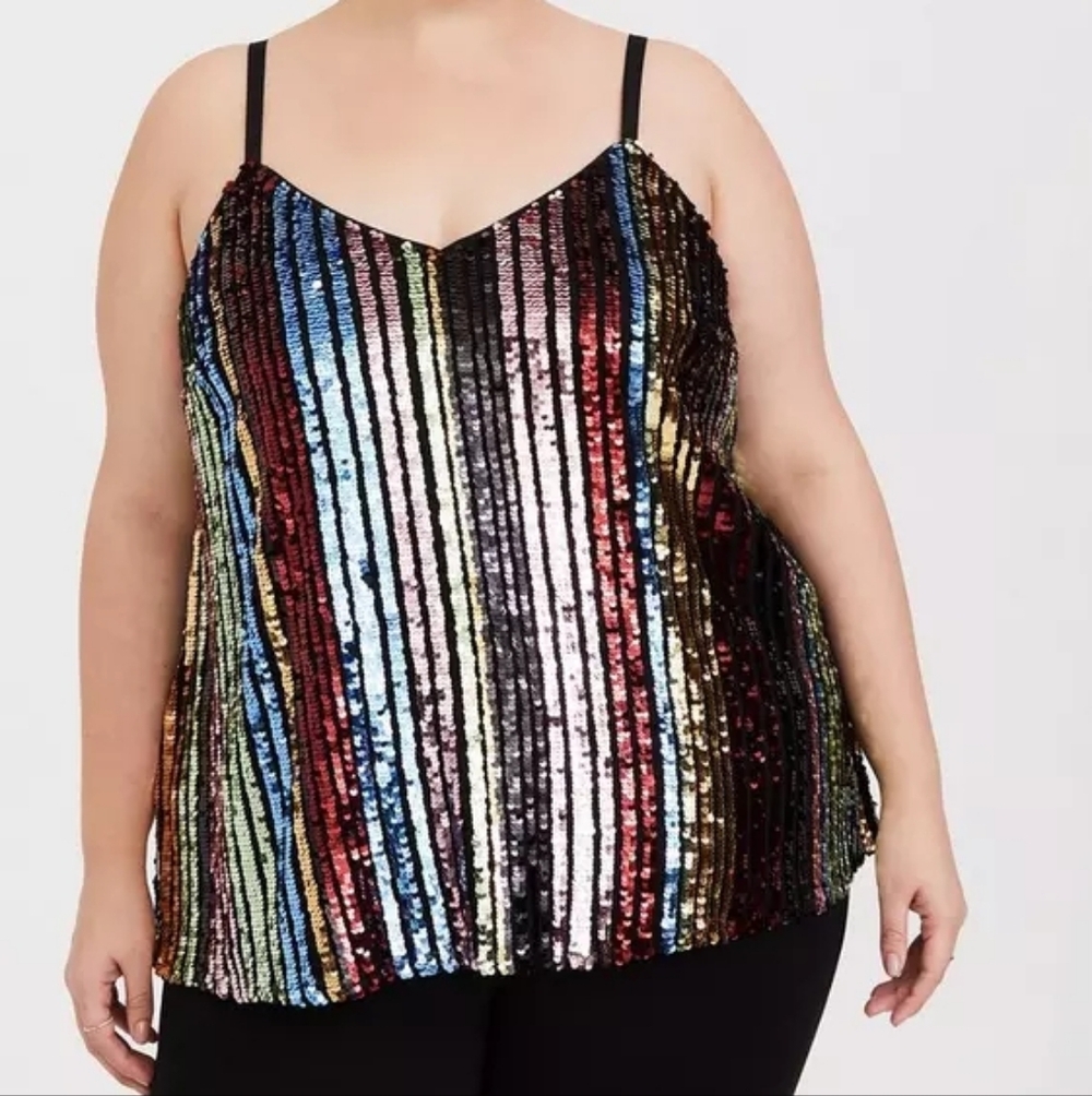 Torrid Sophie Sequin Swing Cami Plus Size 3 Rainbow straps Vneck Party Romance
